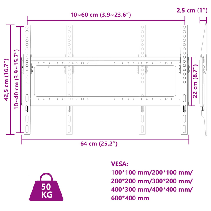 TV Wall Mount for 26-63 Inch Screen, Max VESA 600x400 mm, Holds up to 50kg – Space-Saving Tilt Bracket - Premium  from Home Treasures - Just £16.99! Shop now at Home Treasures