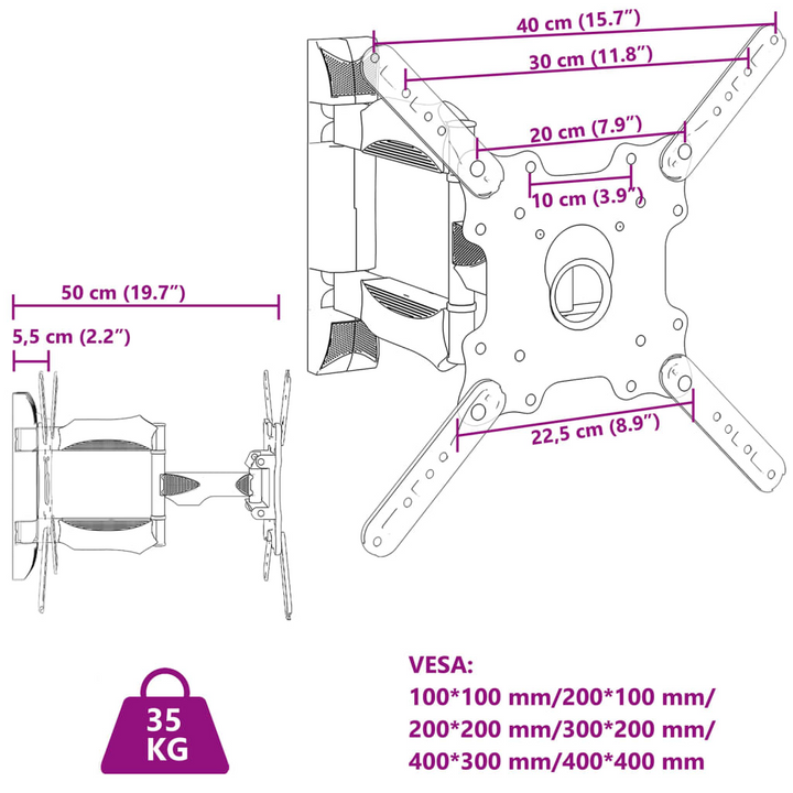 TV Wall Mount for 32-55 Inch Screens | Max VESA 400x400 mm, 35kg Capacity | Ultra-Strong, Adjustable & Space-Saving - Premium  from Home Treasures - Just £23.99! Shop now at Home Treasures