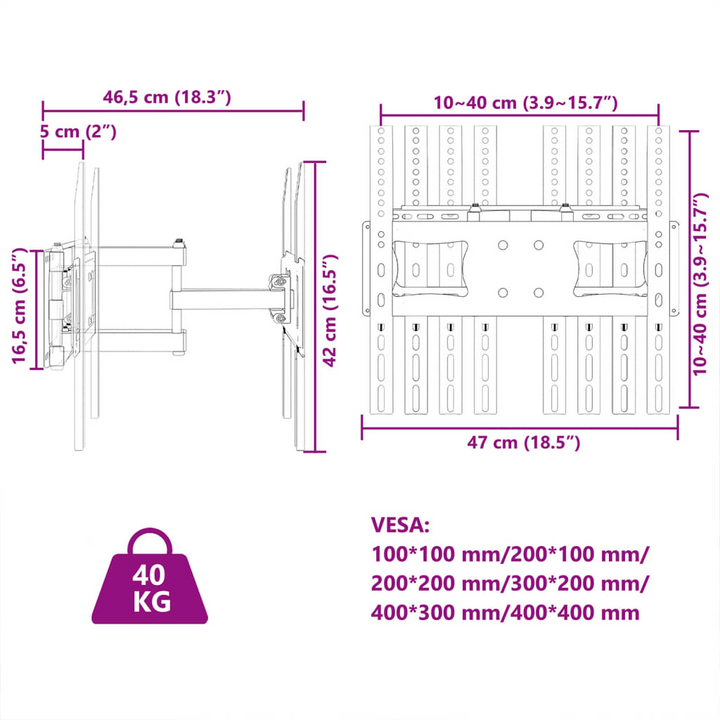 Heavy-Duty TV Wall Mount for 26-70 Inch Screens | Full Motion & Space-Saving Design | Max VESA 400x400 mm, 40kg Capacity - Premium  from Home Treasures - Just £32.99! Shop now at Home Treasures