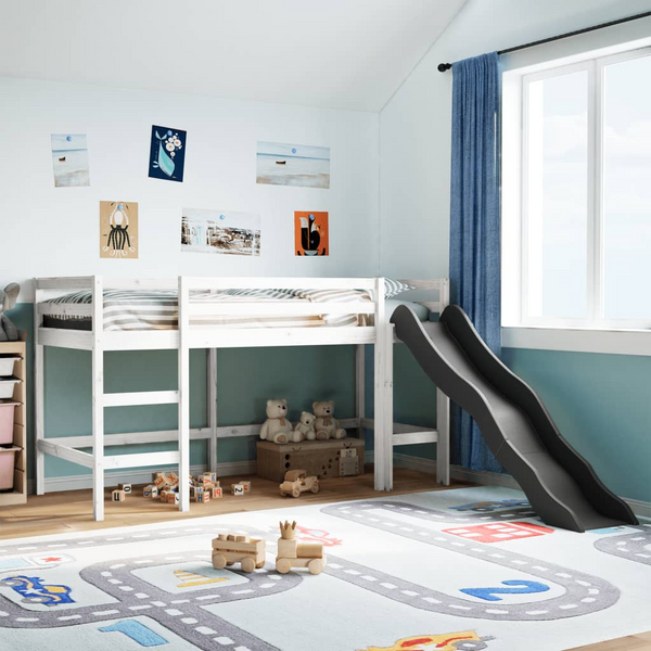 Children's Loft Bed with Ladder & Slide - White 90x200 cm | Solid Pine Wood | Space-Saving Design & Safety Guardrails - Premium  from Home Treasures - Just £270.99! Shop now at Home Treasures