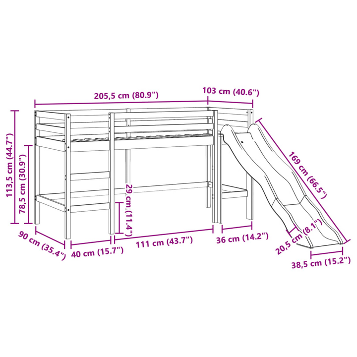 Children's Loft Bed with Ladder & Slide - White 90x200 cm | Solid Pine Wood | Space-Saving Design & Safety Guardrails - Premium  from Home Treasures - Just £270.99! Shop now at Home Treasures