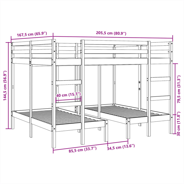 Solid Wood Triple Bunk Bed Frame in White, Space-Saving, 140x200/70x140 cm | Perfect for Families and Guests - Premium  from Home Treasures - Just £487.99! Shop now at Home Treasures