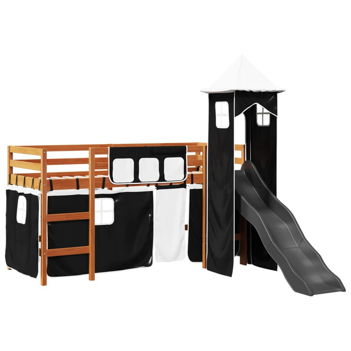 Children's Loft Bed with Tower in White & Black 90x190 cm | Solid Pine Wood | Fun Slide & Safety Guardrails - Premium  from Home Treasures - Just £328.99! Shop now at Home Treasures