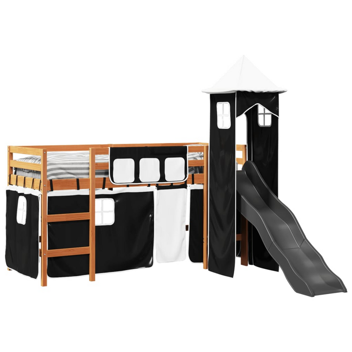 Children's Loft Bed with Tower in White & Black 90x190 cm | Solid Pine Wood | Fun Slide & Safety Guardrails - Premium  from Home Treasures - Just £328.99! Shop now at Home Treasures