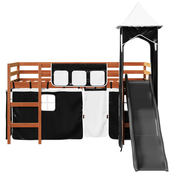 Children's Loft Bed with Tower in White & Black 90x190 cm | Solid Pine Wood | Fun Slide & Safety Guardrails - Premium  from Home Treasures - Just £328.99! Shop now at Home Treasures