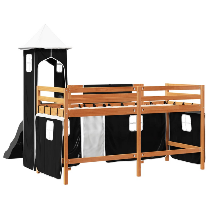 Children's Loft Bed with Tower in White & Black 90x190 cm | Solid Pine Wood | Fun Slide & Safety Guardrails - Premium  from Home Treasures - Just £328.99! Shop now at Home Treasures