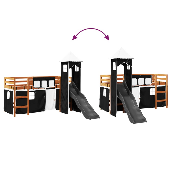 Children's Loft Bed with Tower in White & Black 90x190 cm | Solid Pine Wood | Fun Slide & Safety Guardrails - Premium  from Home Treasures - Just £328.99! Shop now at Home Treasures