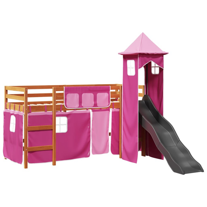 Children's Loft Bed with Slide and Tower - Pink 90x190 cm Solid Pine Wood - Premium  from Home Treasures - Just £328.99! Shop now at Home Treasures