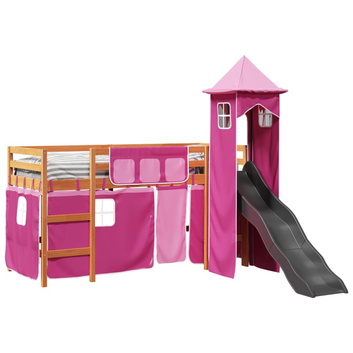 Children's Loft Bed with Slide and Tower - Pink 90x190 cm Solid Pine Wood - Premium  from Home Treasures - Just £328.99! Shop now at Home Treasures