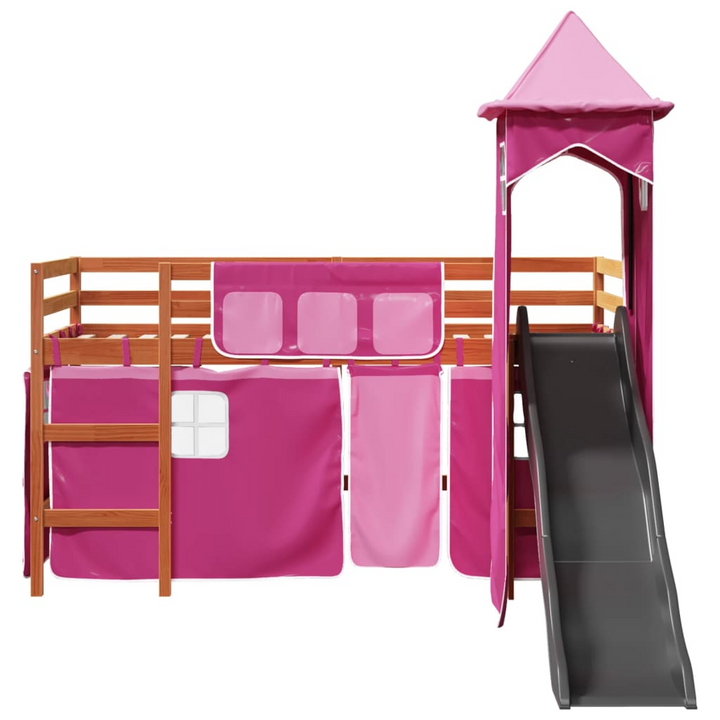 Children's Loft Bed with Slide and Tower - Pink 90x190 cm Solid Pine Wood - Premium  from Home Treasures - Just £328.99! Shop now at Home Treasures