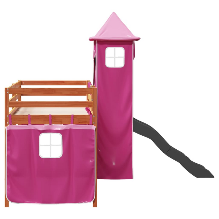 Children's Loft Bed with Slide and Tower - Pink 90x190 cm Solid Pine Wood - Premium  from Home Treasures - Just £328.99! Shop now at Home Treasures