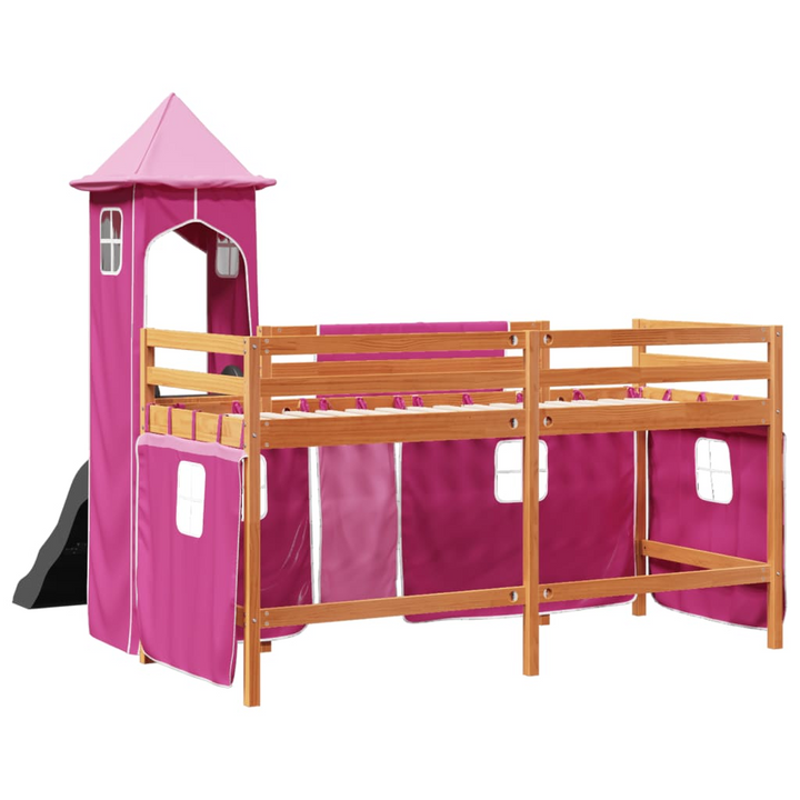 Children's Loft Bed with Slide and Tower - Pink 90x190 cm Solid Pine Wood - Premium  from Home Treasures - Just £328.99! Shop now at Home Treasures