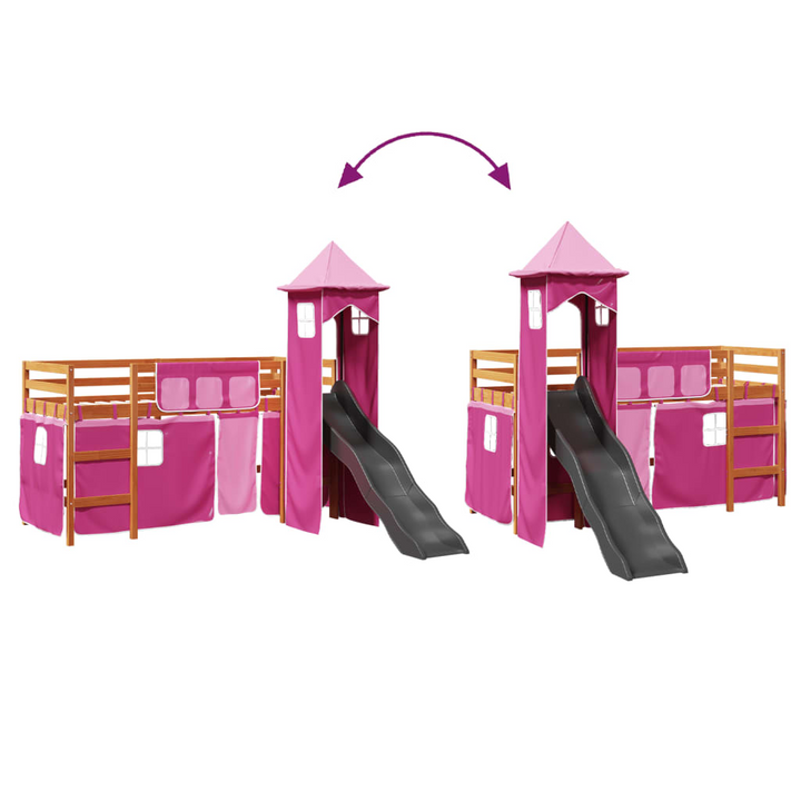 Children's Loft Bed with Slide and Tower - Pink 90x190 cm Solid Pine Wood - Premium  from Home Treasures - Just £328.99! Shop now at Home Treasures