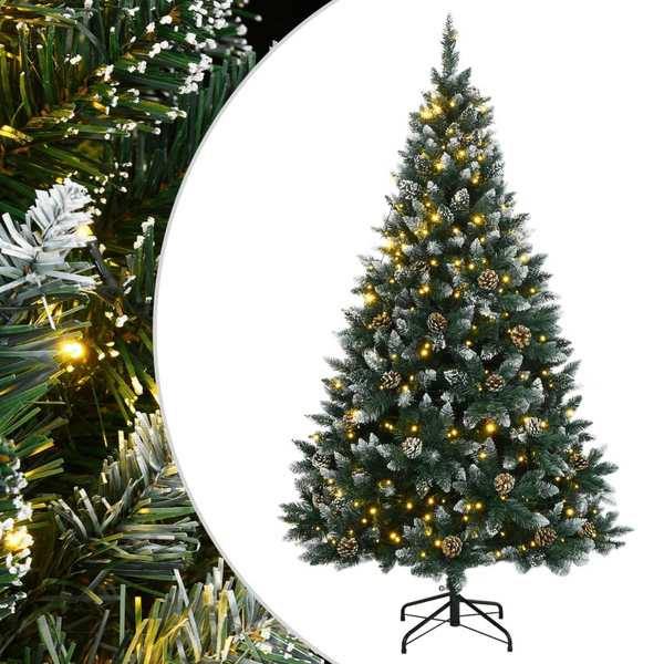 Artificial Christmas Tree with 150 LEDs - Realistic PVC, 8 Lighting Modes, Steel Stand - Green and White Snow Decoration - Premium  from Home Treasures - Just £65.99! Shop now at Home Treasures