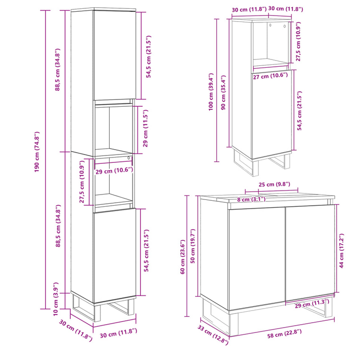 3 Piece Bathroom Furniture Set in Sonoma Oak | Modern Design | Ample Storage | Engineered Wood - Premium  from Home Treasures - Just £205.99! Shop now at Home Treasures