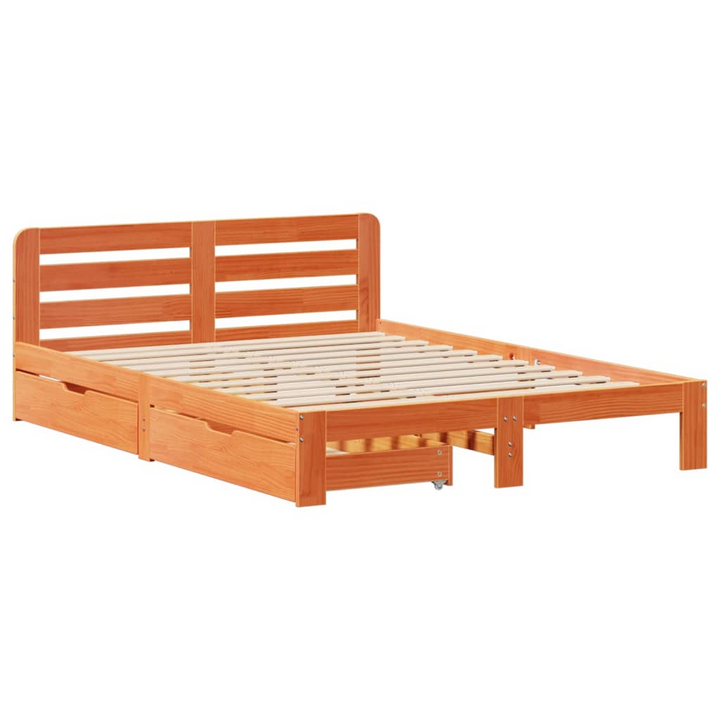 Solid Pine Wood Bed Frame with Storage Drawers, Wax Brown Finish, 140x200 cm - Durable & Stylish Bed Base - Premium  from Home Treasures - Just £231.99! Shop now at Home Treasures