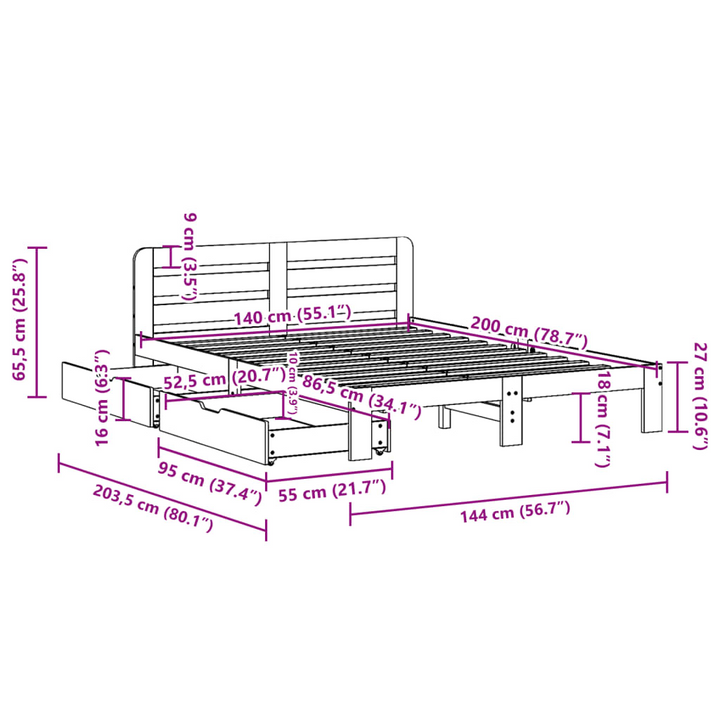 Solid Pine Wood Bed Frame with Storage Drawers, Wax Brown Finish, 140x200 cm - Durable & Stylish Bed Base - Premium  from Home Treasures - Just £231.99! Shop now at Home Treasures