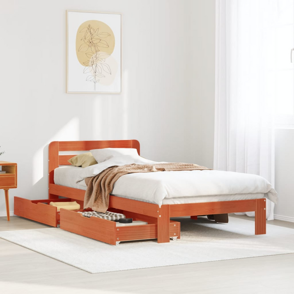 Stylish Solid Pine Wood Bed Frame without Mattress, Wax Brown, 90x200 cm - Durable & Space-Saving - Premium  from Home Treasures - Just £183.99! Shop now at Home Treasures