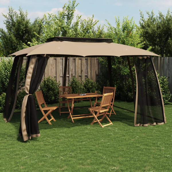 Gazebo with Double Roof & Mesh Walls | Taupe, 3.93x2.93 m | Sturdy Steel Frame | Perfect for Outdoor Activities - Premium  from Home Treasures - Just £282.99! Shop now at Home Treasures