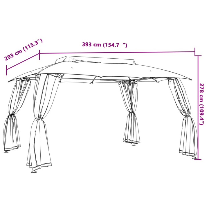 Gazebo with Double Roof & Mesh Walls | Taupe, 3.93x2.93 m | Sturdy Steel Frame | Perfect for Outdoor Activities - Premium  from Home Treasures - Just £282.99! Shop now at Home Treasures