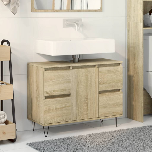 Sonoma Oak Bathroom Cabinet - 80x33x60 cm, Engineered Wood with Iron Feet, Ample Storage Space - Premium  from Home Treasures - Just £87.99! Shop now at Home Treasures