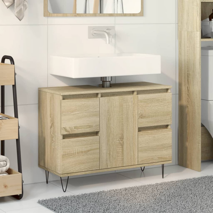 Sonoma Oak Bathroom Cabinet - 80x33x60 cm, Engineered Wood with Iron Feet, Ample Storage Space - Premium  from Home Treasures - Just £87.99! Shop now at Home Treasures