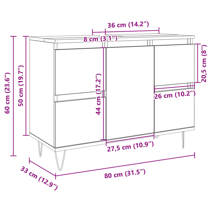 Sonoma Oak Bathroom Cabinet - 80x33x60 cm, Engineered Wood with Iron Feet, Ample Storage Space - Premium  from Home Treasures - Just £87.99! Shop now at Home Treasures