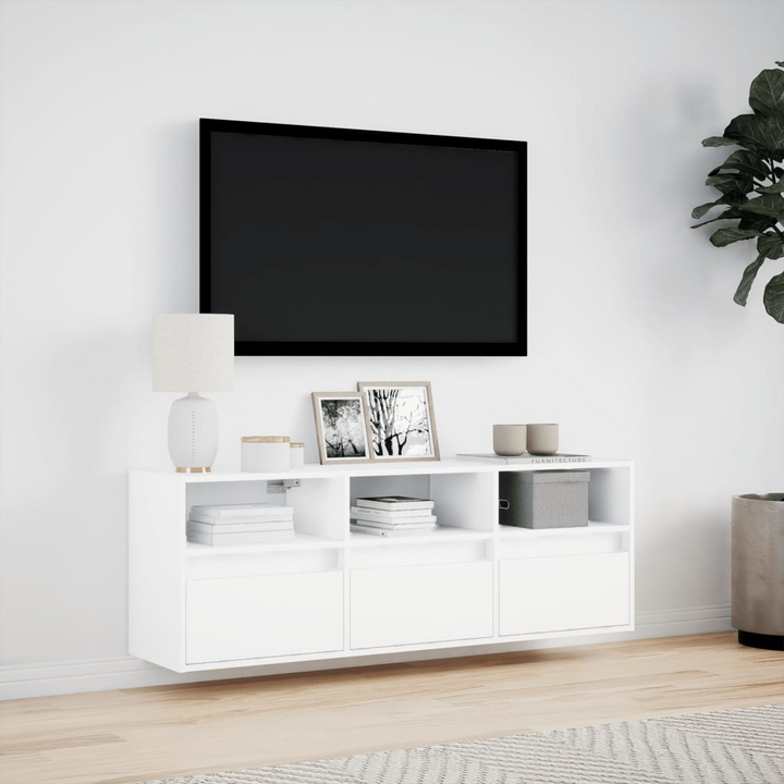 TV Wall Cabinet with Customizable LED Lights, Ample Storage, and Space-Saving Design - White 130x31x45 cm - Premium  from Home Treasures - Just £106.99! Shop now at Home Treasures