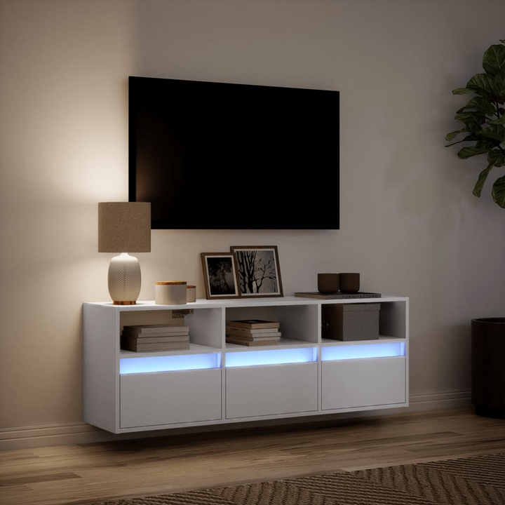 TV Wall Cabinet with Customizable LED Lights, Ample Storage, and Space-Saving Design - White 130x31x45 cm - Premium  from Home Treasures - Just £106.99! Shop now at Home Treasures