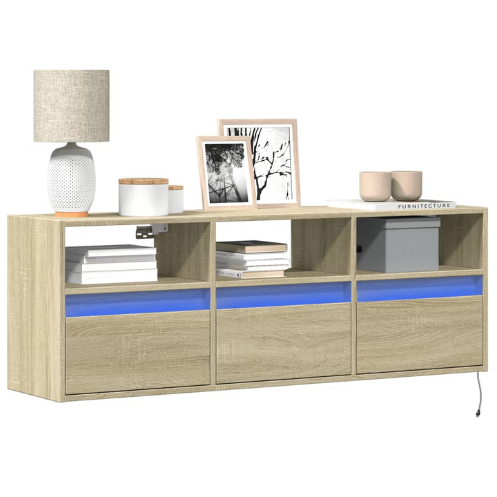 TV Wall Cabinet with Customizable LED Lights, Sonoma Oak, 130x31x45 cm - Modern Floating TV Stand with Ample Storage - Premium  from Home Treasures - Just £103.99! Shop now at Home Treasures