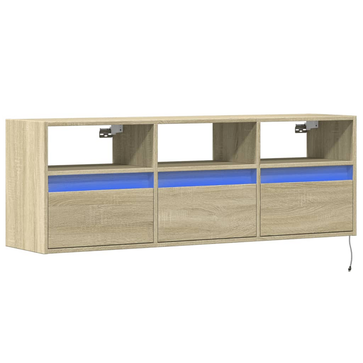 TV Wall Cabinet with Customizable LED Lights, Sonoma Oak, 130x31x45 cm - Modern Floating TV Stand with Ample Storage - Premium  from Home Treasures - Just £103.99! Shop now at Home Treasures