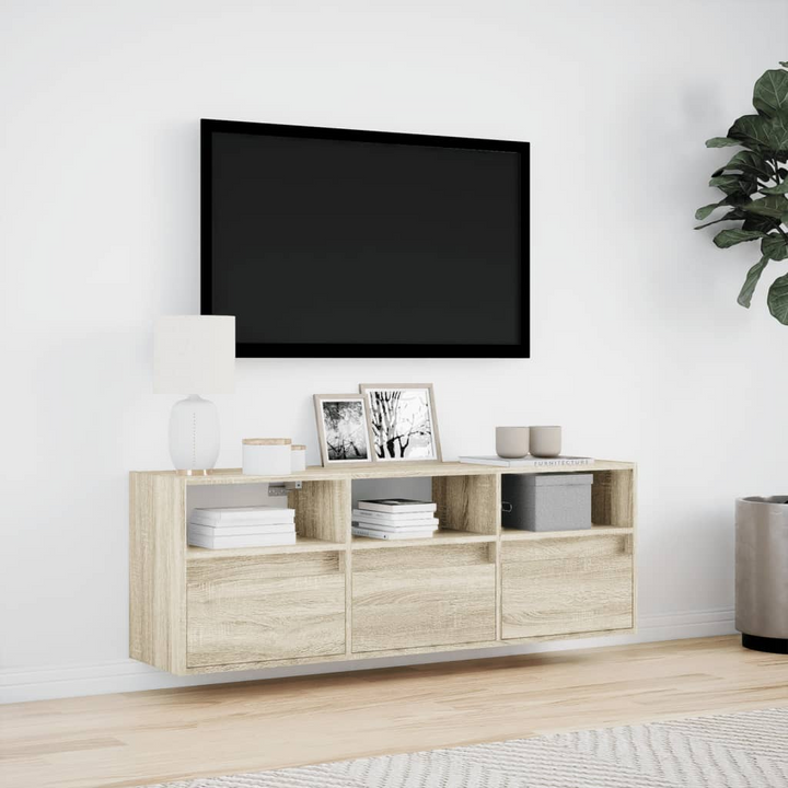 TV Wall Cabinet with Customizable LED Lights, Sonoma Oak, 130x31x45 cm - Modern Floating TV Stand with Ample Storage - Premium  from Home Treasures - Just £103.99! Shop now at Home Treasures