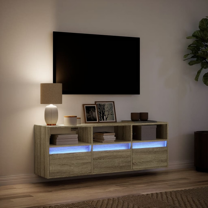 TV Wall Cabinet with Customizable LED Lights, Sonoma Oak, 130x31x45 cm - Modern Floating TV Stand with Ample Storage - Premium  from Home Treasures - Just £103.99! Shop now at Home Treasures