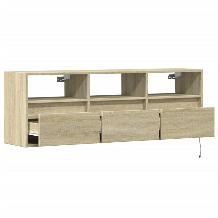 TV Wall Cabinet with Customizable LED Lights, Sonoma Oak, 130x31x45 cm - Modern Floating TV Stand with Ample Storage - Premium  from Home Treasures - Just £103.99! Shop now at Home Treasures