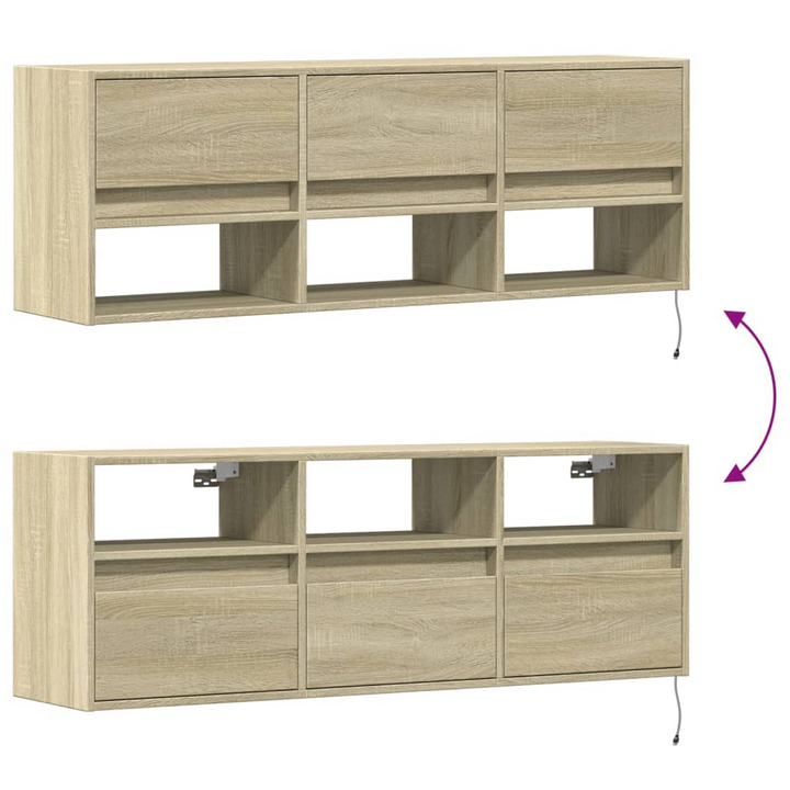 TV Wall Cabinet with Customizable LED Lights, Sonoma Oak, 130x31x45 cm - Modern Floating TV Stand with Ample Storage - Premium  from Home Treasures - Just £103.99! Shop now at Home Treasures