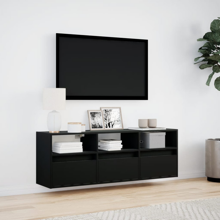 TV Wall Cabinet with Adjustable RGB LED Lights - Black, 130x31x45 cm - Modern Space-Saving Design with Ample Storage - Premium  from Home Treasures - Just £107.99! Shop now at Home Treasures