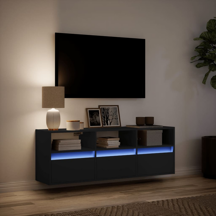 TV Wall Cabinet with Adjustable RGB LED Lights - Black, 130x31x45 cm - Modern Space-Saving Design with Ample Storage - Premium  from Home Treasures - Just £107.99! Shop now at Home Treasures