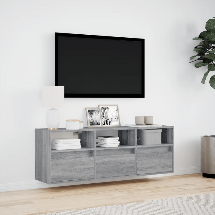 Modern TV Wall Cabinet with Adjustable LED Lights, Grey Sonoma - 130x31x45 cm, Maximized Storage Solution - Premium  from Home Treasures - Just £106.99! Shop now at Home Treasures