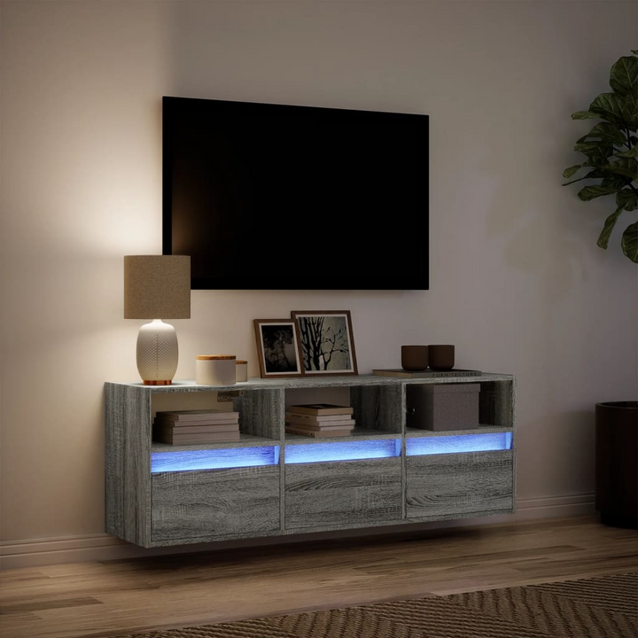 Modern TV Wall Cabinet with Adjustable LED Lights, Grey Sonoma - 130x31x45 cm, Maximized Storage Solution - Premium  from Home Treasures - Just £106.99! Shop now at Home Treasures