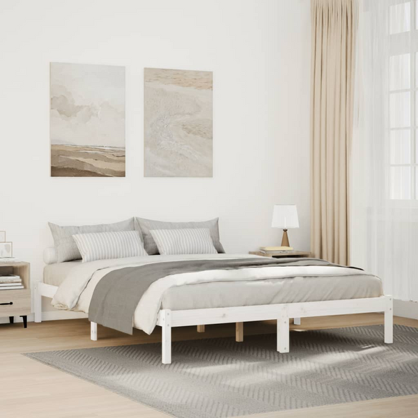 Extra Long White Bed Frame 140x210 cm | Solid Pine Wood, Sturdy and Stylish Home Furniture - Premium  from Home Treasures - Just £95.99! Shop now at Home Treasures