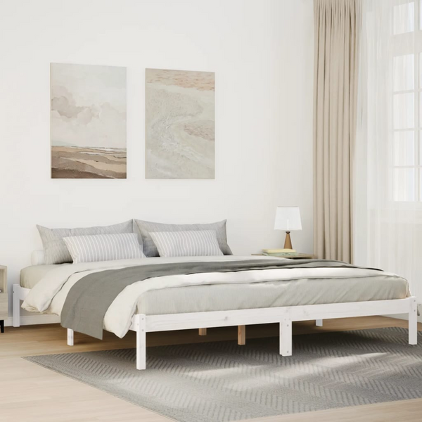 Solid Pine Wood Extra Long Bed Frame - White, 200x210 cm - Classic and Sturdy Bedroom Furniture - Premium  from Home Treasures - Just £122.99! Shop now at Home Treasures