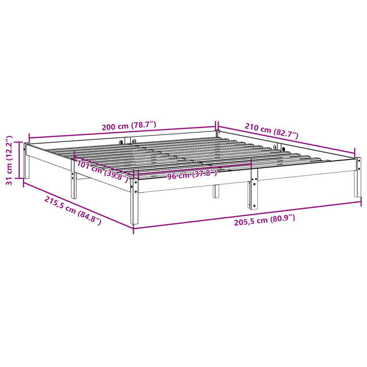 Extra Long Solid Pine Wood Bed Frame - 200x210 cm | Sturdy & Durable | No Mattress Included - Premium  from Home Treasures - Just £113.99! Shop now at Home Treasures