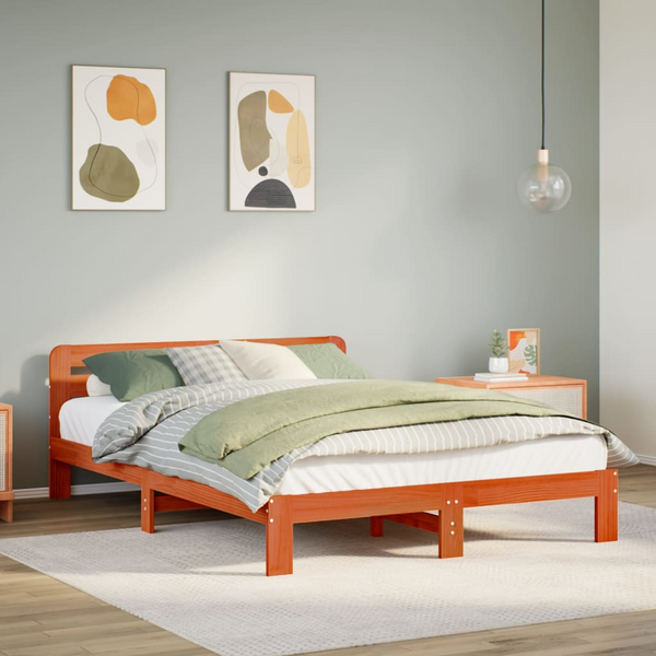 King Size Bed Frame 150x200 cm - Solid Pine Wood, Wax Brown Finish, Sturdy & Durable, No Mattress Included - Premium  from Home Treasures - Just £150.99! Shop now at Home Treasures