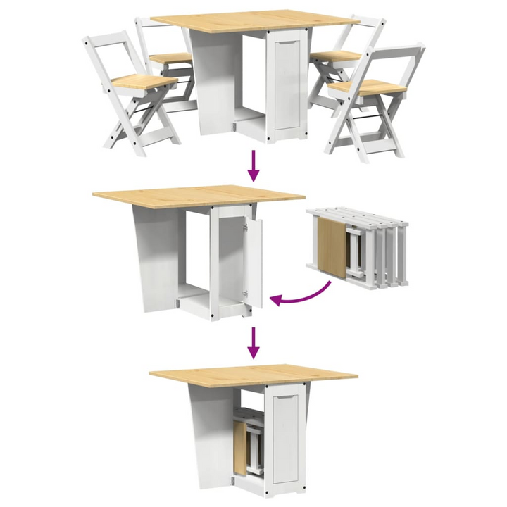 CORONA 5 Piece Butterfly Folding Dining Set - White Pine Wood - Space Saving Furniture - Premium  from Home Treasures - Just £380.99! Shop now at Home Treasures