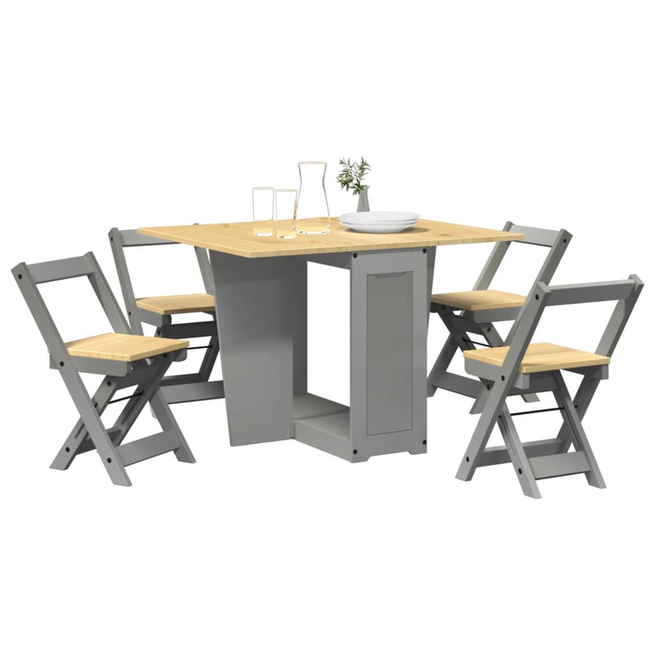 CORONA 5 Piece Butterfly Dining Set - Foldable & Extendable Grey Pinewood Table with 4 Chairs | Modern & Space-Saving Design - Premium  from Home Treasures - Just £380.99! Shop now at Home Treasures