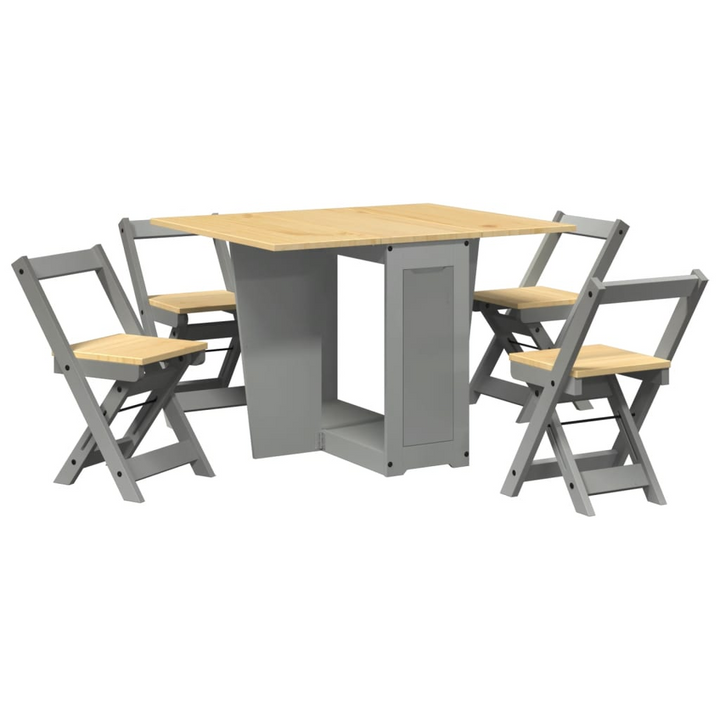 CORONA 5 Piece Butterfly Dining Set - Foldable & Extendable Grey Pinewood Table with 4 Chairs | Modern & Space-Saving Design - Premium  from Home Treasures - Just £380.99! Shop now at Home Treasures