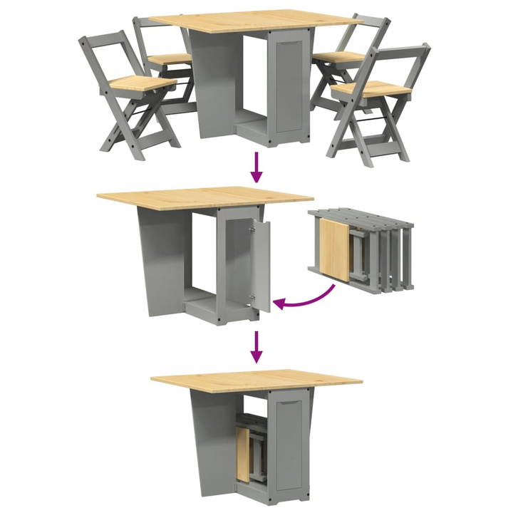 CORONA 5 Piece Butterfly Dining Set - Foldable & Extendable Grey Pinewood Table with 4 Chairs | Modern & Space-Saving Design - Premium  from Home Treasures - Just £380.99! Shop now at Home Treasures