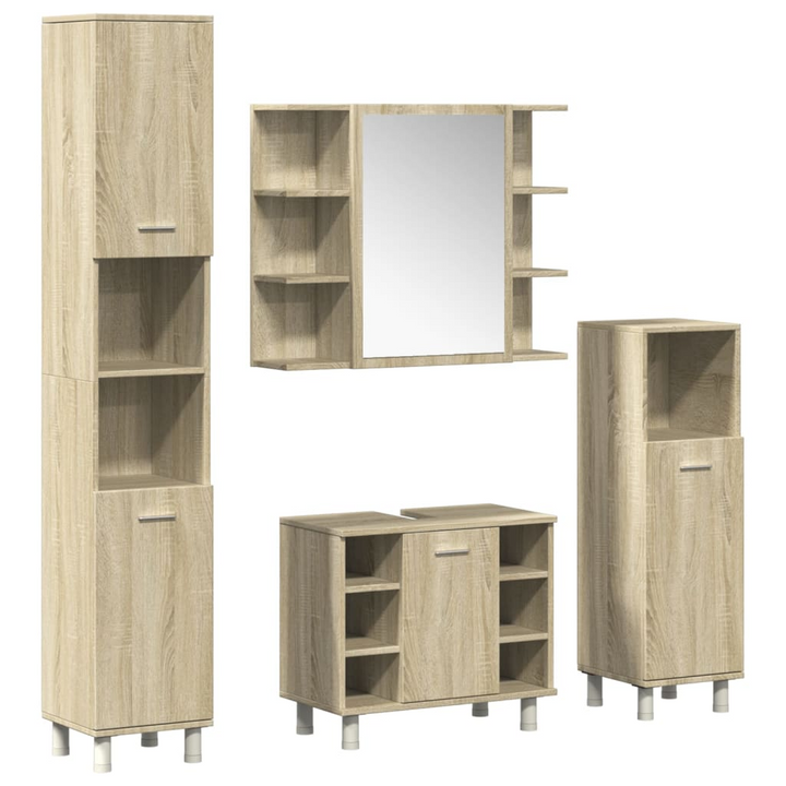 4 Piece Bathroom Furniture Set in Sonoma Oak Finish | Engineered Wood | Ample Storage | Wall-Mounted Mirror Cabinet - Premium  from Home Treasures - Just £235.99! Shop now at Home Treasures