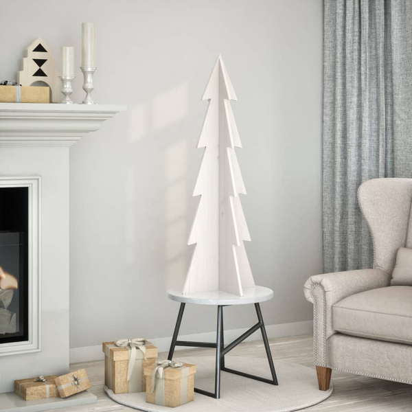 112 cm White Wooden Christmas Tree Decoration – Rustic Solid Pinewood Holiday Ornament - Premium  from Home Treasures - Just £39.99! Shop now at Home Treasures