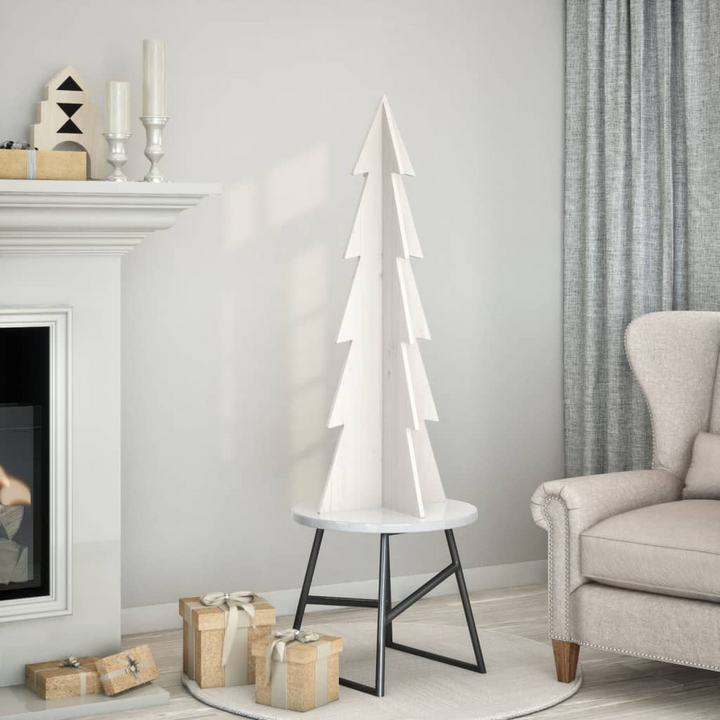 112 cm White Wooden Christmas Tree Decoration – Rustic Solid Pinewood Holiday Ornament - Premium  from Home Treasures - Just £40.99! Shop now at Home Treasures